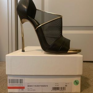 Black Leather/Mesh Stilettos